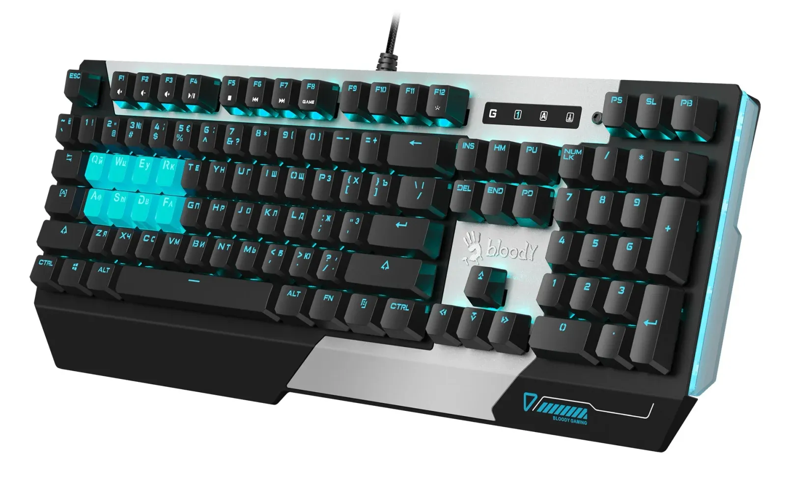 Клавиатура A4Tech B865 механическая серый/черный USB for gamer LED B865 ICE BLUE кабель 1.8м - фото 3
