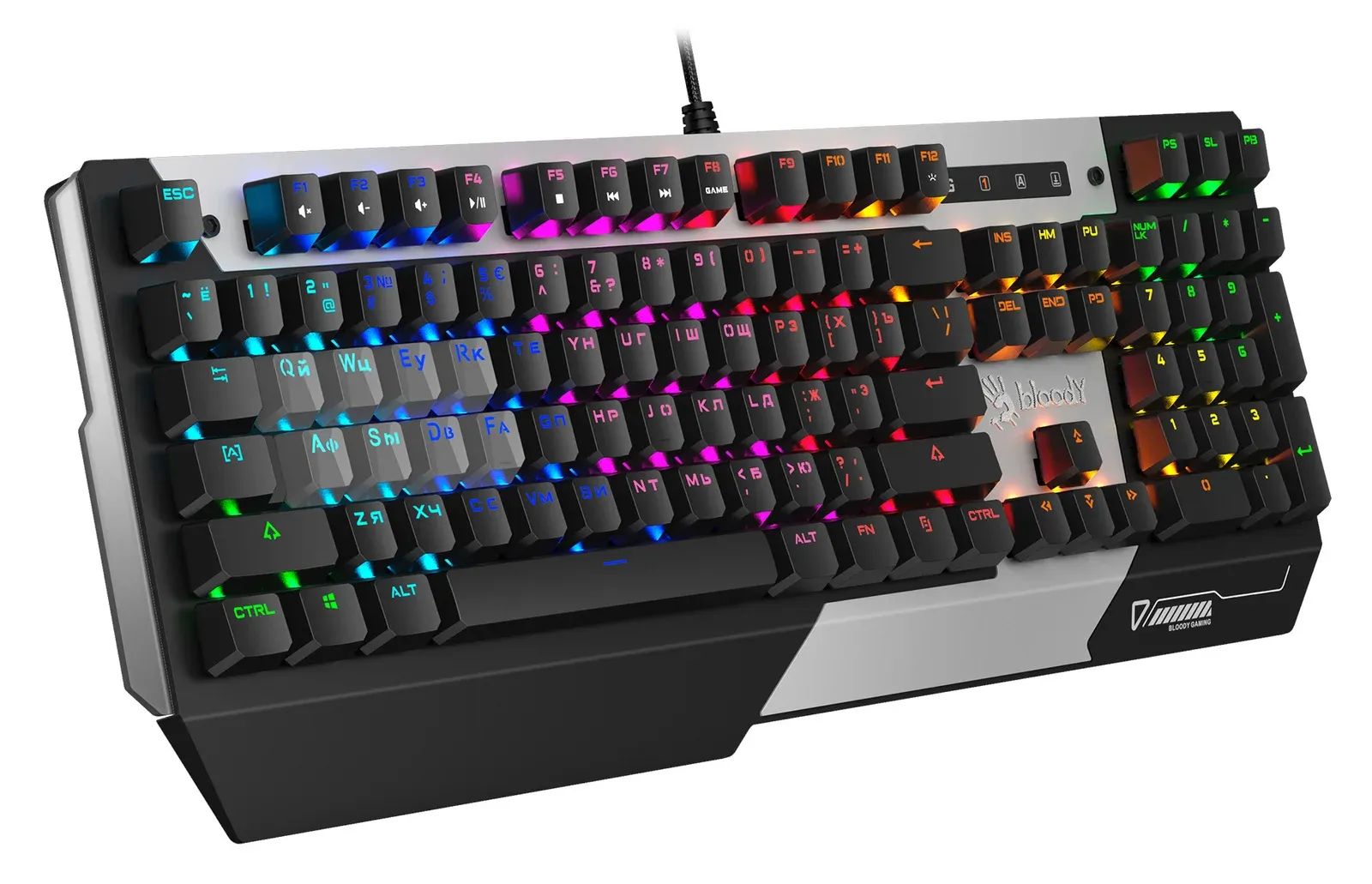 Клавиатура A4Tech B865R механическая серый/черный USB for gamer LED кабель 1.8м - фото 3