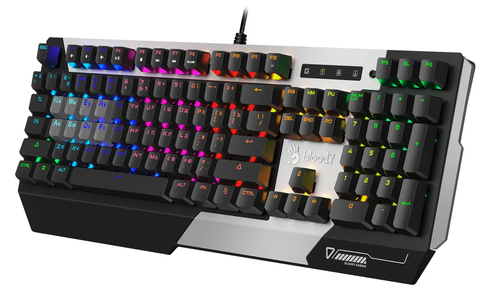 Клавиатура A4Tech B865R механическая серый/черный USB for gamer LED кабель 1.8м - фото 4