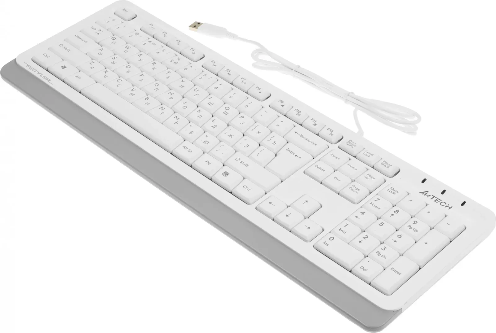 Клавиатура A4Tech FKS10 белый/серый USB подставка для запястий FKS10 WHITE кабель 1.5м