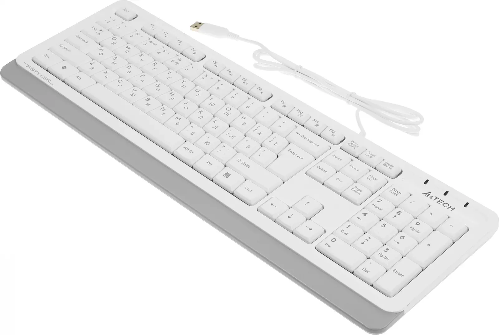 Клавиатура A4Tech FKS10 белый/серый USB подставка для запястий FKS10 WHITE кабель 1.5м - фото 8