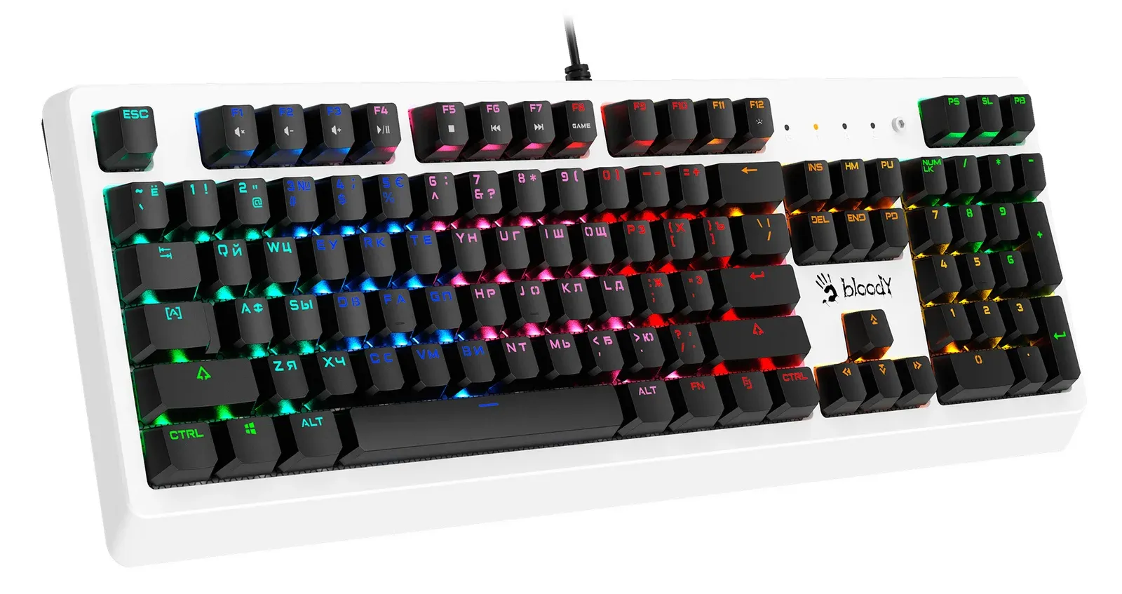Клавиатура A4Tech B810RC механическая белый/черный USB for gamer LED B810RC WHITE кабель 1.8м - фото 3