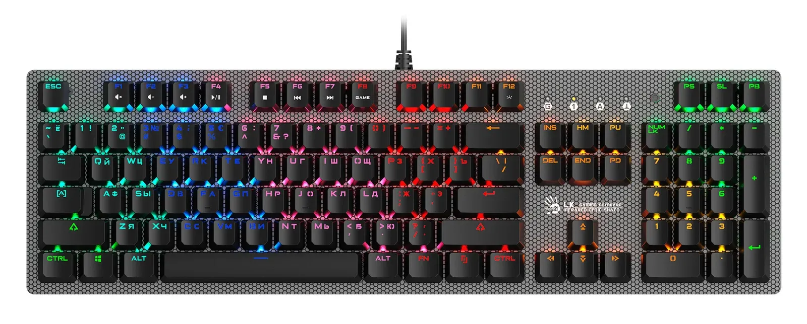 Клавиатура A4Tech B810RC механическая белый/черный USB for gamer LED B810RC WHITE кабель 1.8м - фото 8