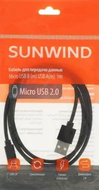 Кабель SunWind USB m-micro USB m 1м черный - фото 8