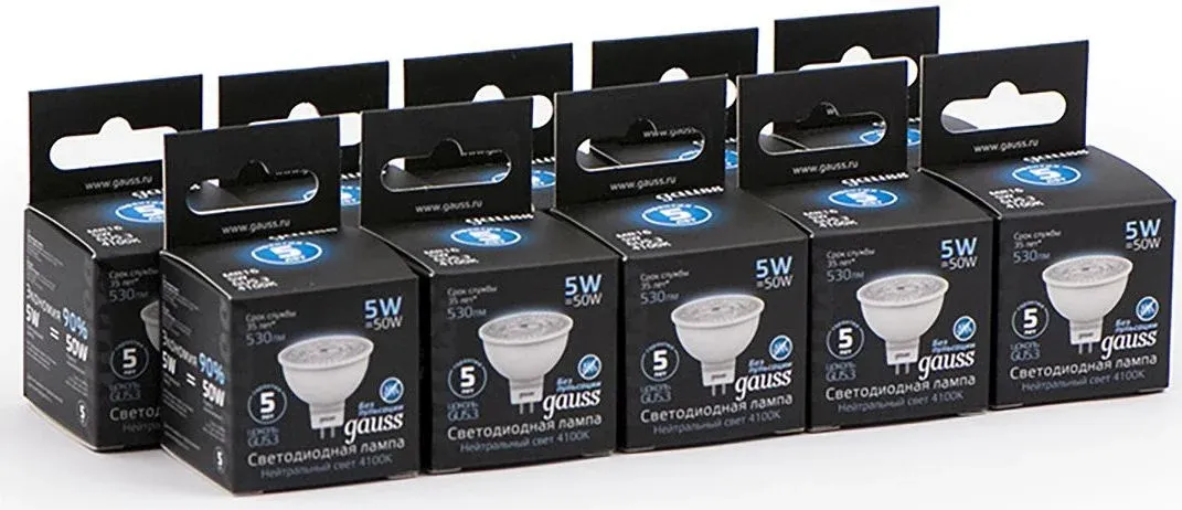 Лампа светодиодная Gauss Black 5Вт цок.:GU5.3 рефлек. 220B св.свеч.бел.нейт. MR16 упак.:10шт 101505205 - фото 5