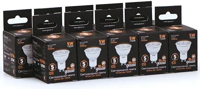 Лампа светодиодная Gauss Black 5Вт цок.:GU10 рефлек. 220B св.свеч.бел.теп. MR16 упак.:10шт 101506105 - фото 6