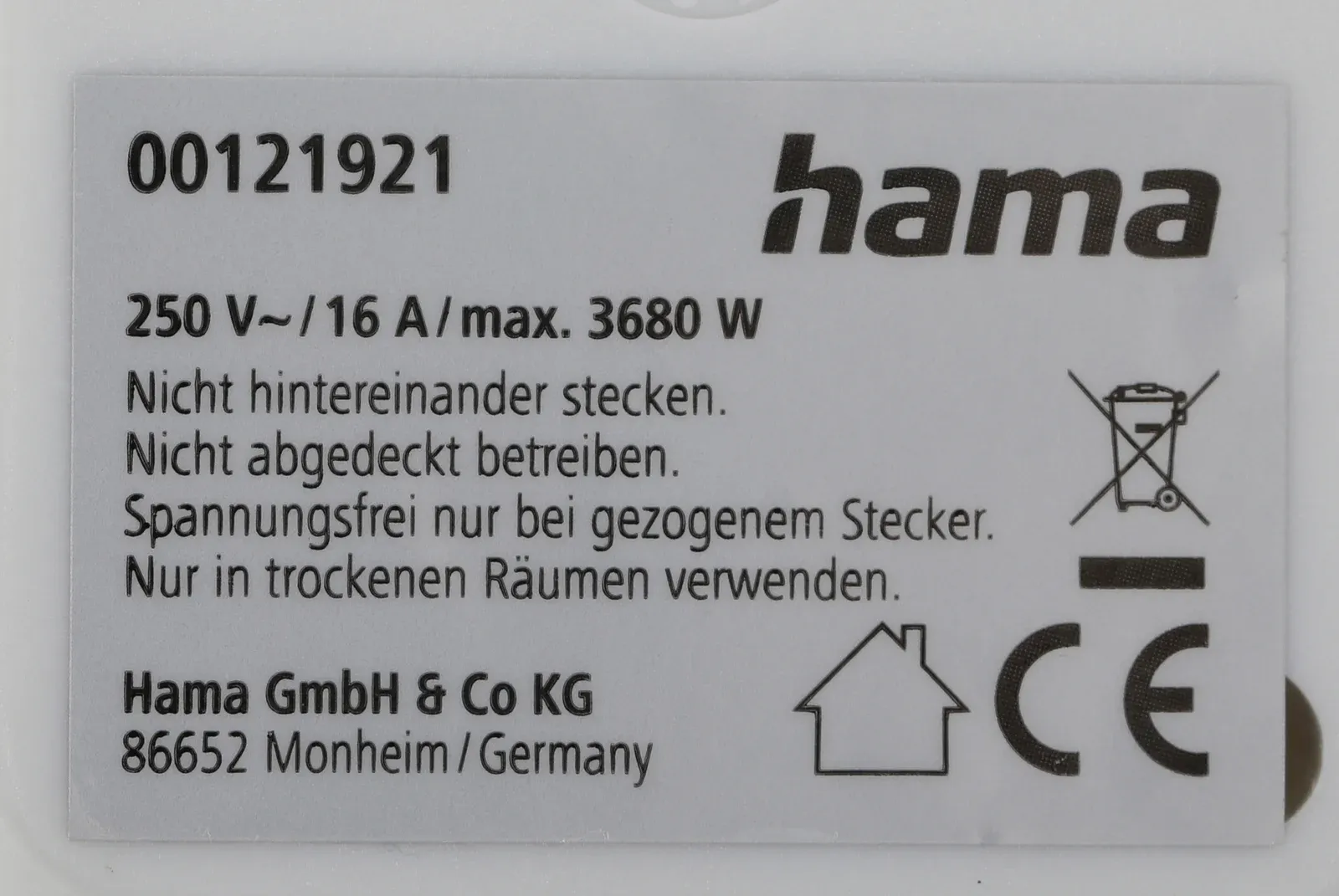 Сетевой удлинитель Hama H-121921 1.4м 4 розетки белый пакет ПЭ - фото 5