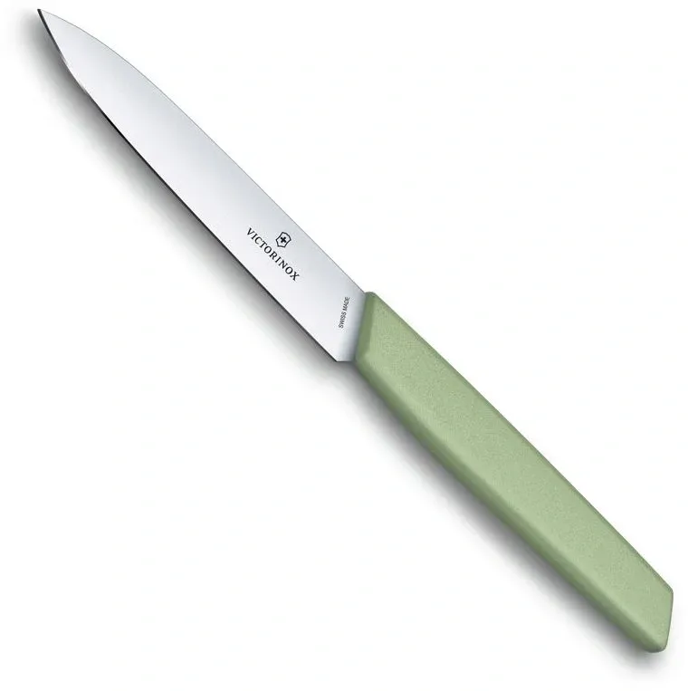 Нож кухонный Victorinox Swiss Modern 6.9006.1042 стальной универсальный лезв.100мм прямая заточка зеленый - фото 4