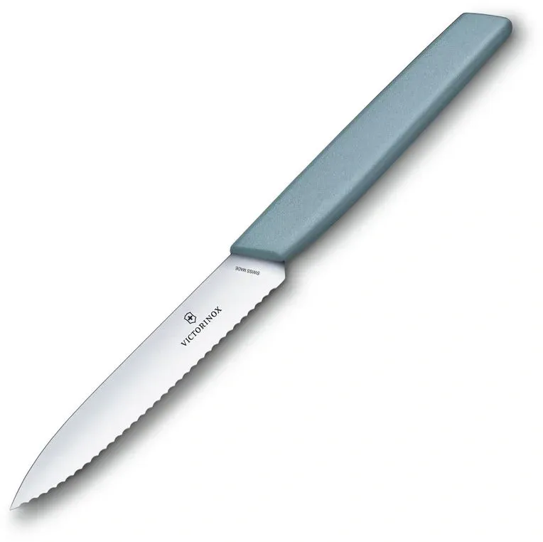 Нож кухонный Victorinox Swiss Modern 6.9006.10W21 стальной универсальный лезв.100мм серрейт. заточка голубой - фото 3
