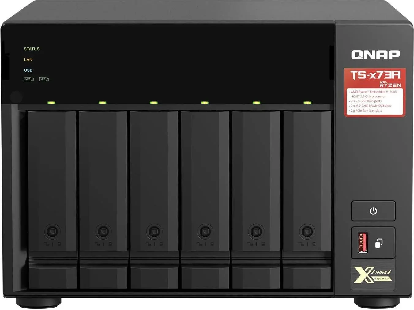 Сетевое хранилище NAS Qnap TS-673A-8G 6-bay настольный Ryzen V1500B, черный