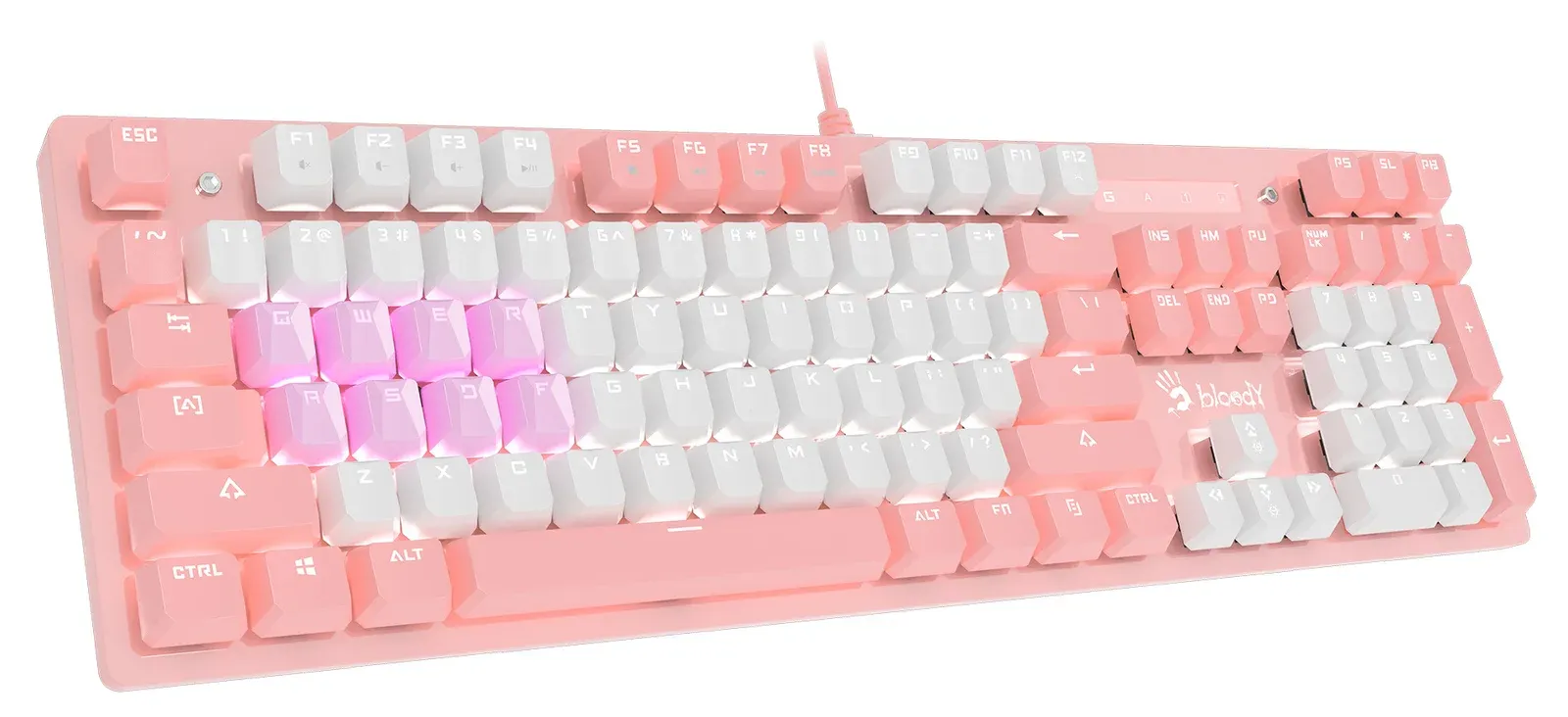 Клавиатура A4Tech B800 Dual Color механическая белый/белый USB for gamer LED B800 PINK кабель 1.8м - фото 3