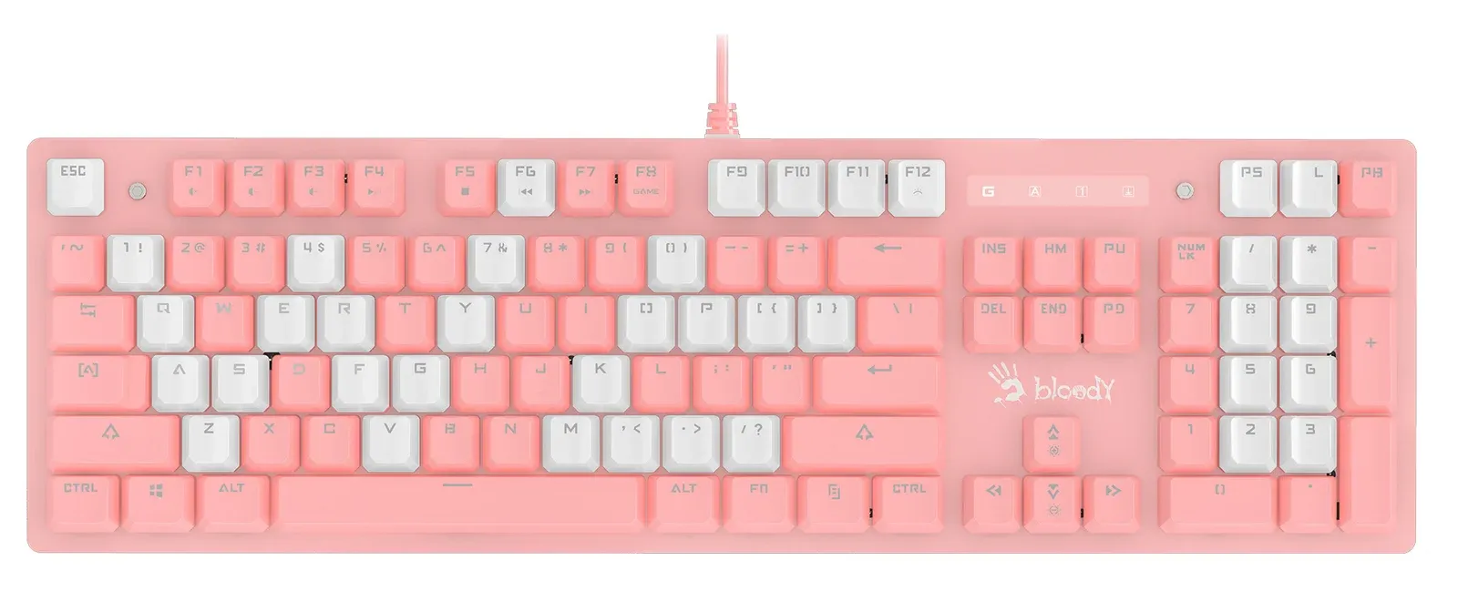 Клавиатура A4Tech B800 Dual Color механическая белый/белый USB for gamer LED B800 PINK кабель 1.8м - фото 5