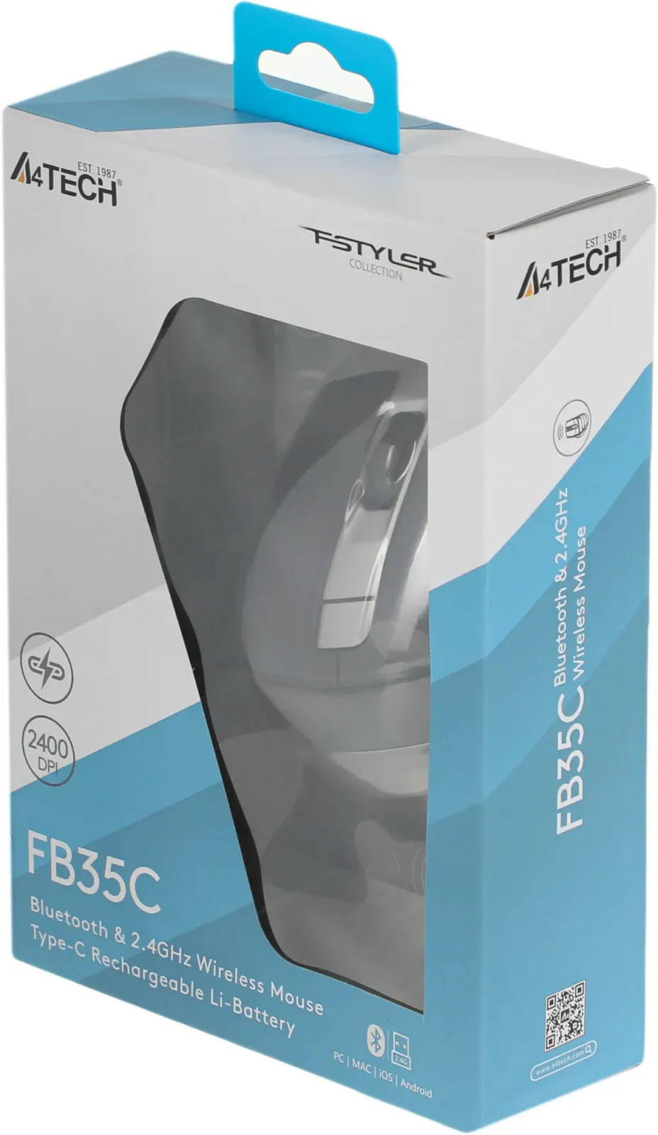 Мышь A4Tech Fstyler FB35C серый/черный оптическая 2000dpi беспров. BT/Radio USB 6but FB35C SMOKY GREY - фото 2