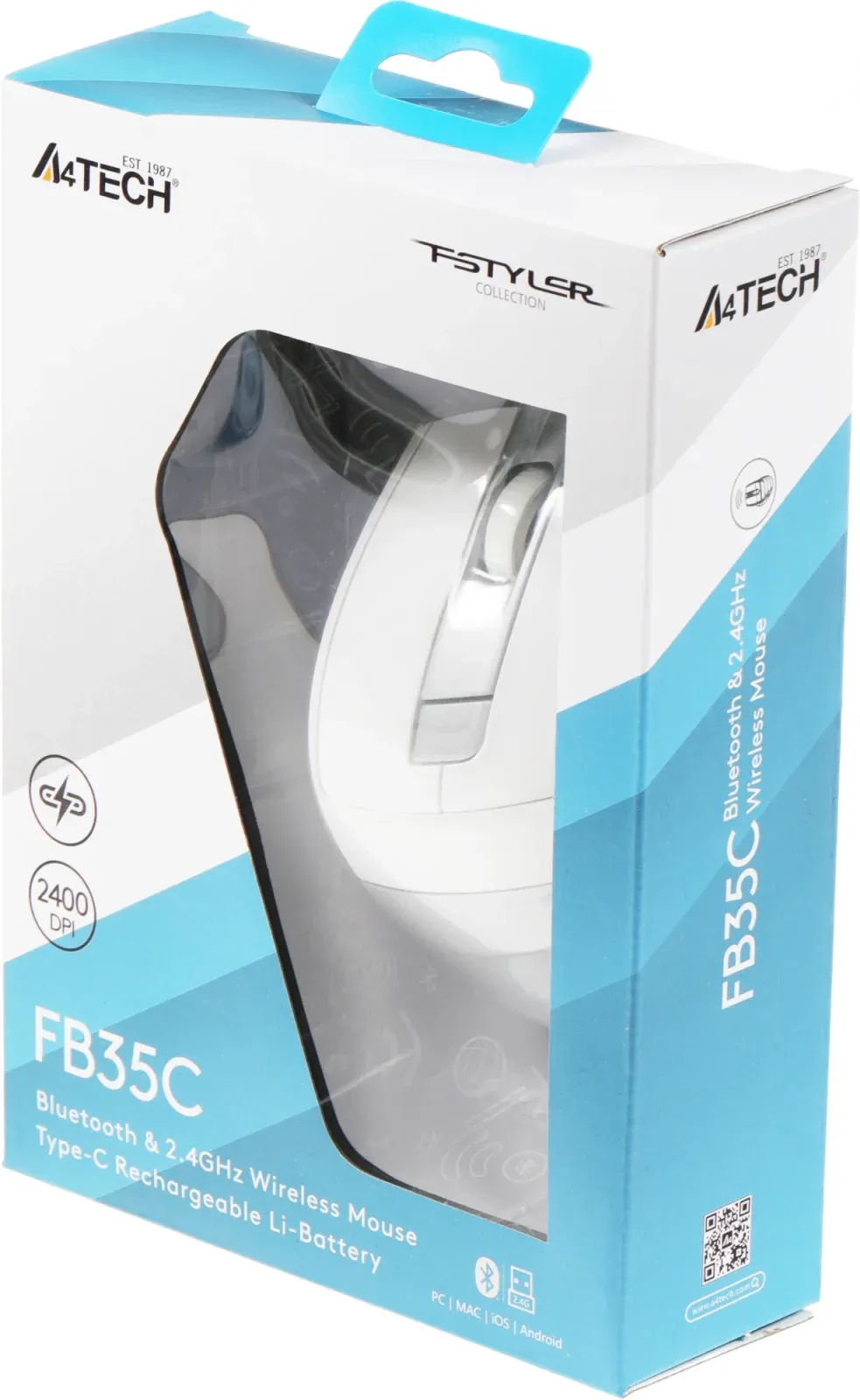 Мышь A4Tech Fstyler FB35C белый оптическая 2000dpi беспров. BT/Radio USB 6but FB35C ICY WHITE - фото 2