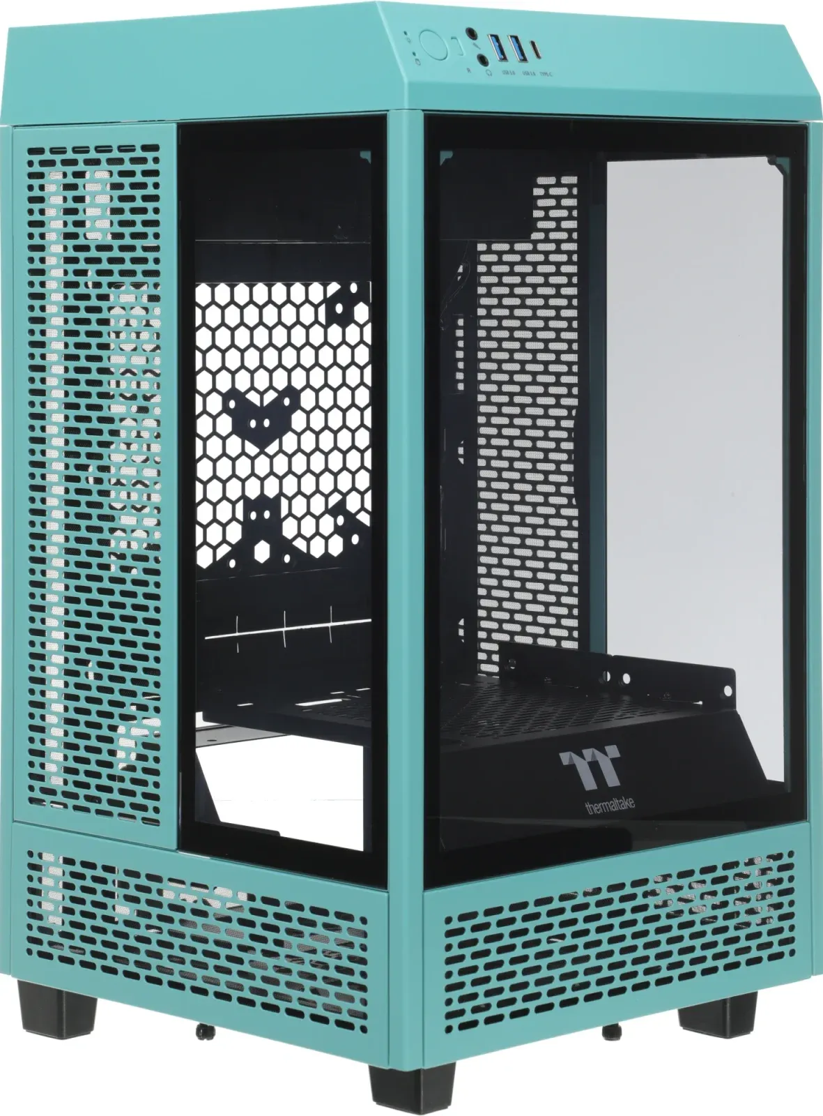 Корпус Thermaltake The Tower 100 Turquoise голубой без БП miniITX 1x120mm 3x140mm 2xUSB3.0 audio bott PSU - фото 6