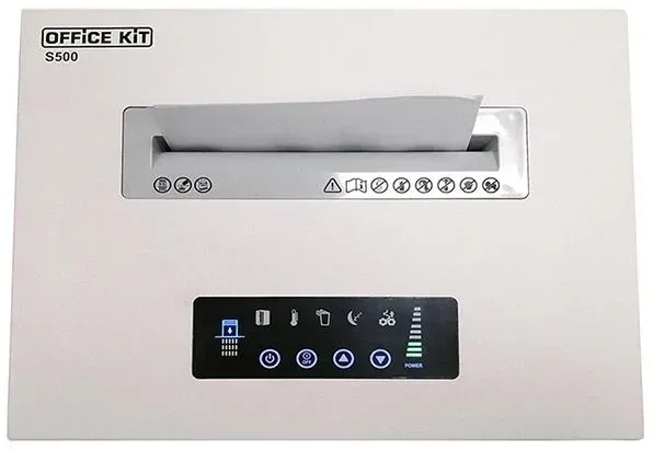 Шредер Office Kit S500 белый секр.P-5 фрагменты 17лист. 50лтр. скрепки скобы пл.карты CD - фото 5