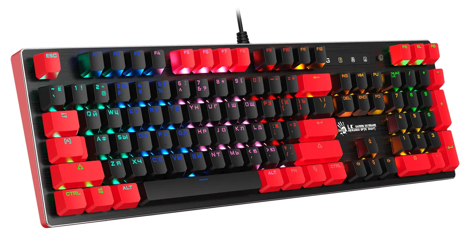 Клавиатура A4Tech B820N черный/красный USB for gamer LED B820N BLACK + RED кабель 1.8м - фото 4