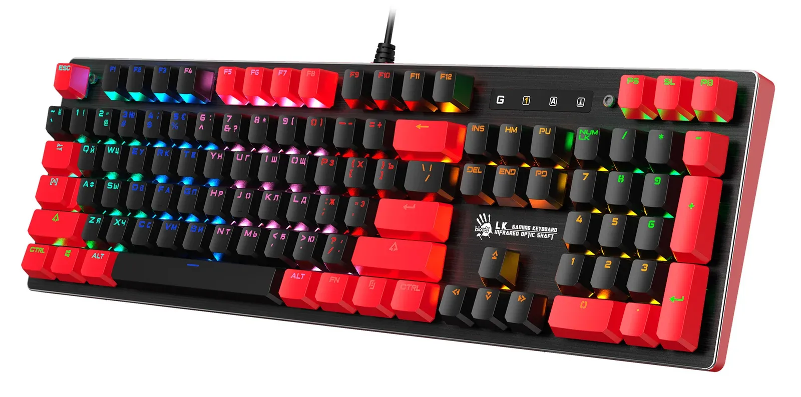 Клавиатура A4Tech B820N черный/красный USB for gamer LED B820N BLACK + RED кабель 1.8м - фото 5