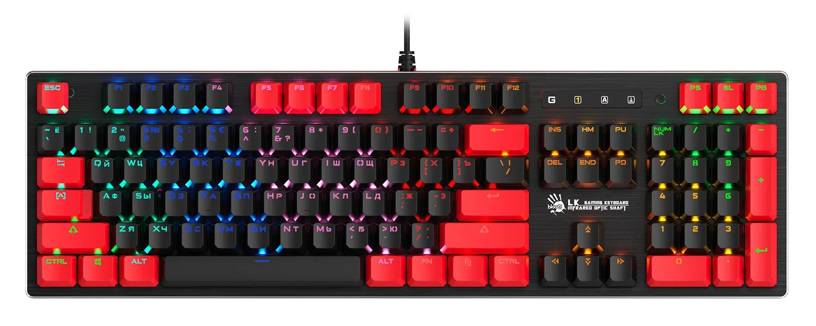 Клавиатура A4Tech B820N черный/красный USB for gamer LED B820N BLACK + RED кабель 1.8м - фото 6