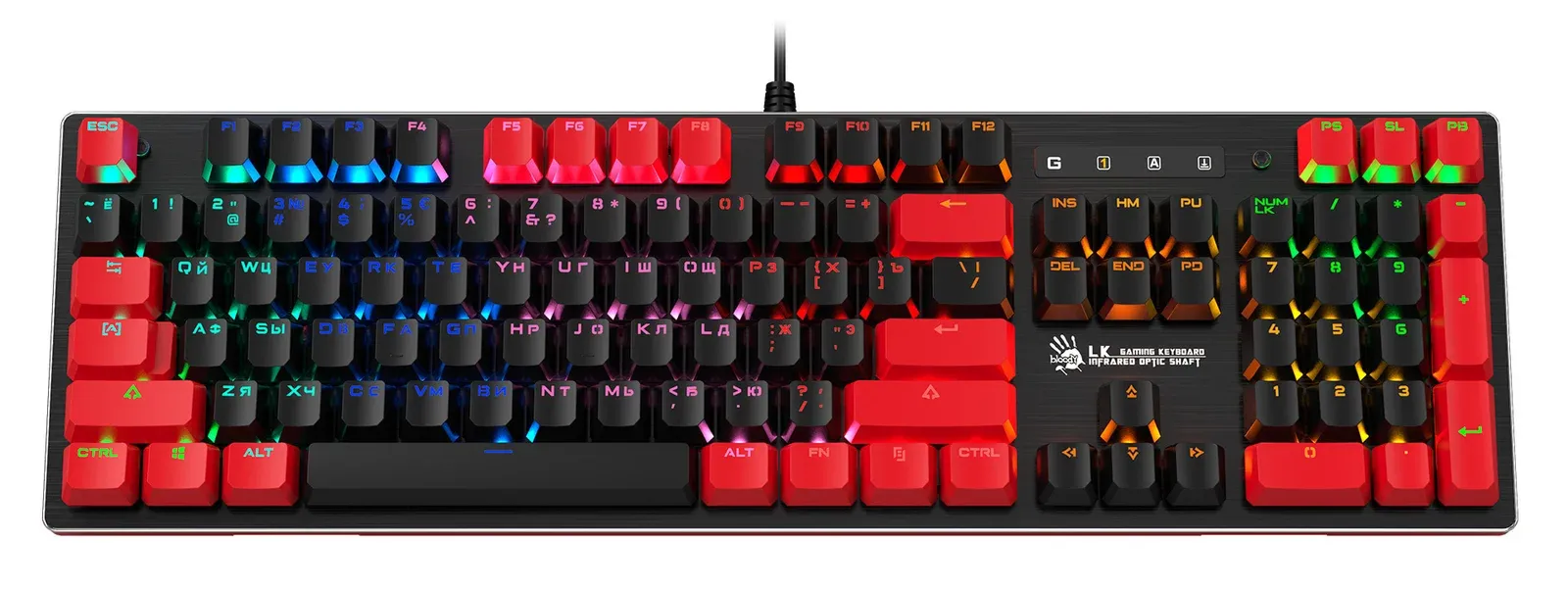Клавиатура A4Tech B820N черный/красный USB for gamer LED B820N BLACK + RED кабель 1.8м - фото 7