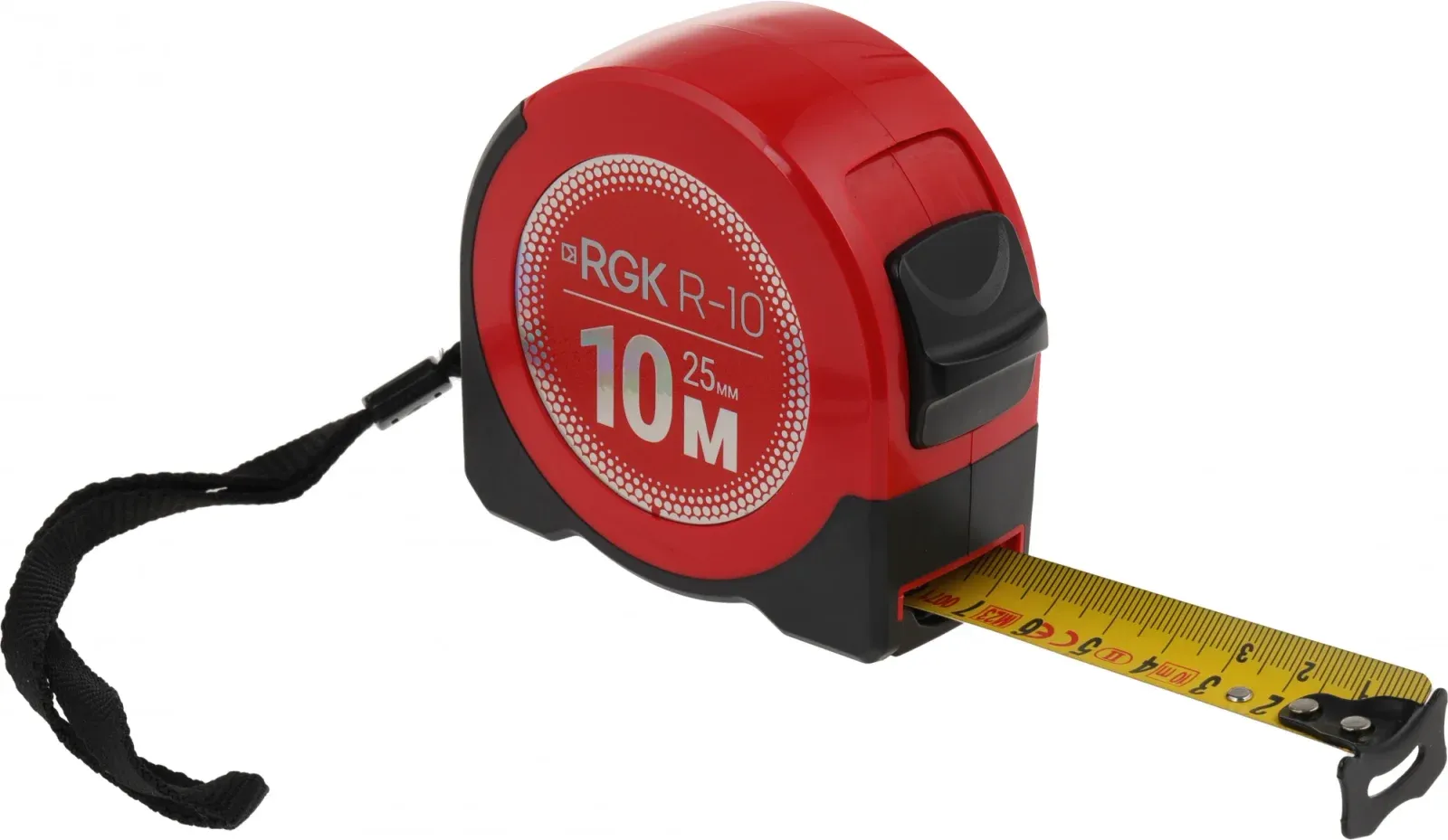 Рулетка строительная RGK R10 дл.полотна 10м изм.шкала в см зацеп простой красный/черный 774918 - фото 6