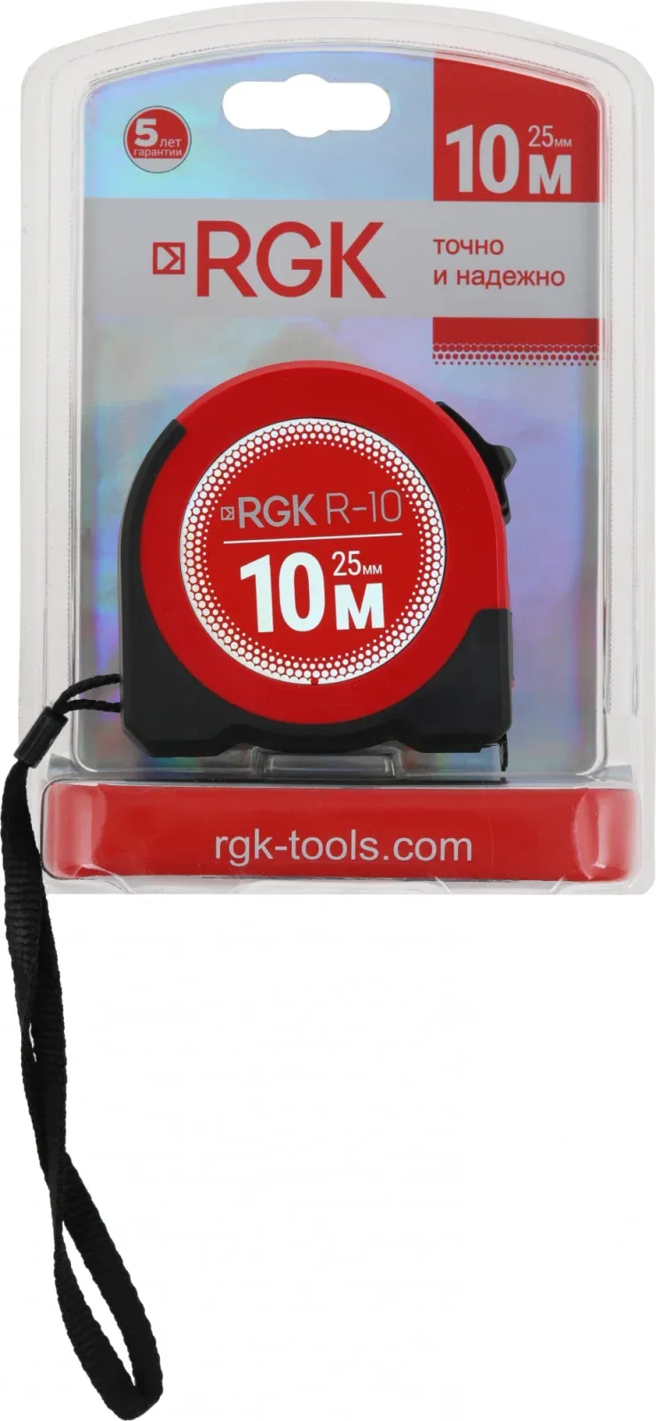 Рулетка строительная RGK R10 дл.полотна 10м изм.шкала в см зацеп простой красный/черный 774918 - фото 8