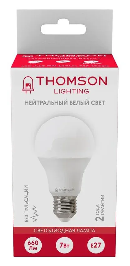 Лампа светодиодная Thomson B2002 7Вт цок.:E27 груша 220B св.свеч.бел.нейт. A упак.:1шт TH-B2002 - фото 4