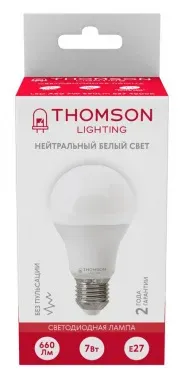 Лампа светодиодная Thomson B2002 7Вт цок.:E27 груша 220B св.свеч.бел.нейт. A упак.:1шт TH-B2002 - фото 8