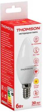 Лампа светодиодная Thomson Candle TH-B2013 6Вт цок.:E14 свеча 220B св.свеч.бел.теп. Candle упак.:1шт - фото 3