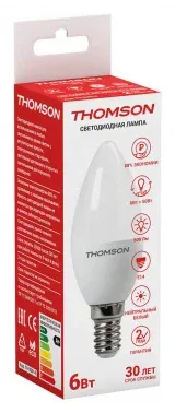 Лампа светодиодная Thomson Candle TH-B2014 6Вт цок.:E14 свеча 220B св.свеч.бел.нейт. C упак.:1шт - фото 3