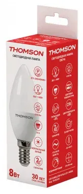 Лампа светодиодная Thomson Candle TH-B2016 8Вт цок.:E14 свеча 220B св.свеч.бел.нейт. C упак.:1шт - фото 4