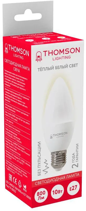 Лампа светодиодная Thomson TH-B2023 10Вт цок.:E27 свеча 220B св.свеч.бел.теп. Candle упак.:1шт - фото 2