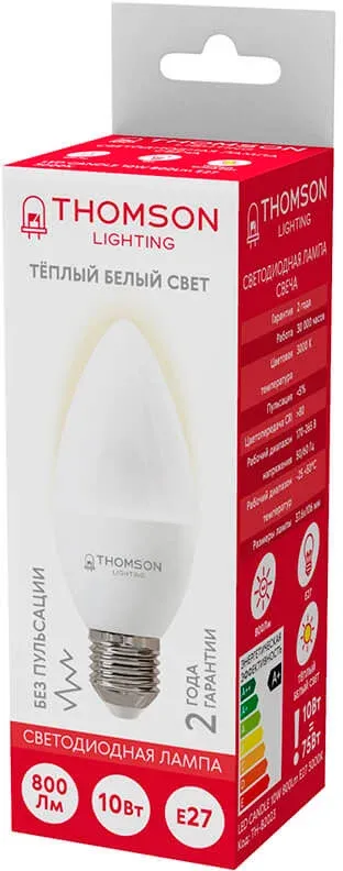 Лампа светодиодная Thomson TH-B2023 10Вт цок.:E27 свеча 220B св.свеч.бел.теп. Candle упак.:1шт - фото 3