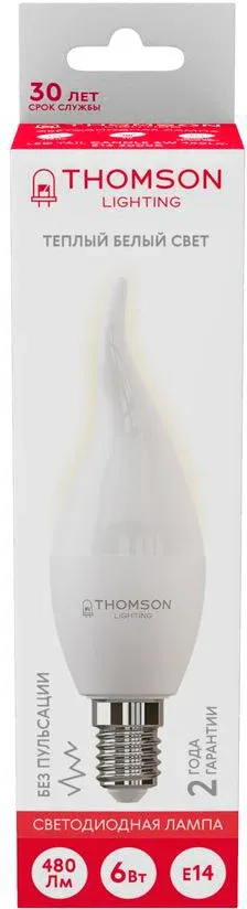 Лампа светодиодная Thomson TH-B2025 6Вт цок.:E14 свеча 220B св.свеч.бел.теп. Tail Candle упак.:1шт - фото 4