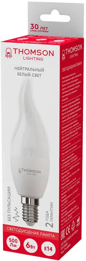 Лампа светодиодная Thomson TH-B2026 6Вт цок.:E14 свеча 220B св.свеч.бел.нейт. Tail Candle - фото 3