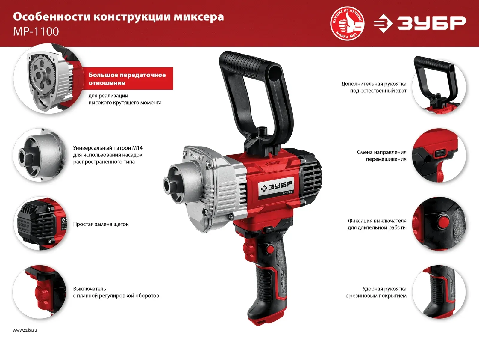 Дрель-миксер Зубр МР-1100 1100Вт М14 реверс - фото 5