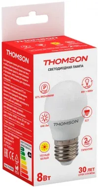 Лампа светодиодная Thomson TH-B2039 8Вт цок.:E27 шар 220B св.свеч.бел.теп. Globe - фото 4