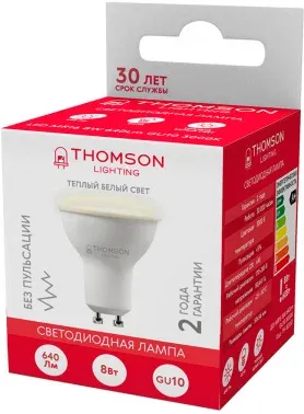Лампа светодиодная Thomson TH-B2053 8Вт цок.:GU10 полусф. 220B св.свеч.бел.теп. MR16 упак.:1шт - фото 7