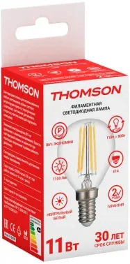 Лампа светодиодная Thomson Filament TH-B2088 11Вт цок.:E14 шар 220B св.свеч.бел.нейт. Globe упак.:1шт - фото 4