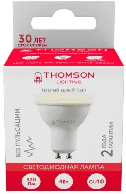 Лампа светодиодная Thomson TH-B2103 4Вт цок.:GU10 рефлек. 220B св.свеч.бел.теп. MR16 упак.:1шт - фото 8