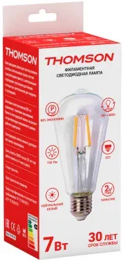 Лампа филам. Thomson Filament TH-B2106 7Вт цок.:E27 груша 220B св.свеч.бел.нейт. ST64 упак.:1шт - фото 3