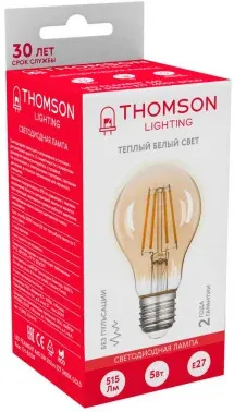 Лампа филам. Thomson Filament TH-B2109 5Вт цок.:E27 груша 220B св.свеч.бел.теп. A60 упак.:1шт - фото 5