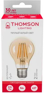Лампа филам. Thomson Filament TH-B2109 5Вт цок.:E27 груша 220B св.свеч.бел.теп. A60 упак.:1шт - фото 8