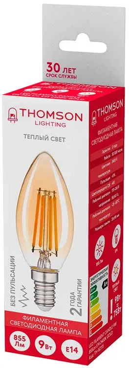 Лампа филам. Thomson Filament TH-B2115 9Вт цок.:E14 свеча 220B св.свеч.бел.теп. Candle упак.:1шт - фото 3