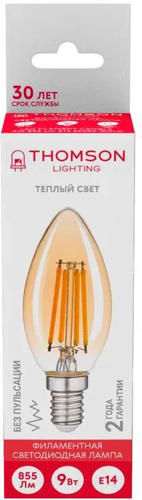 Лампа филам. Thomson Filament TH-B2115 9Вт цок.:E14 свеча 220B св.свеч.бел.теп. Candle упак.:1шт - фото 4