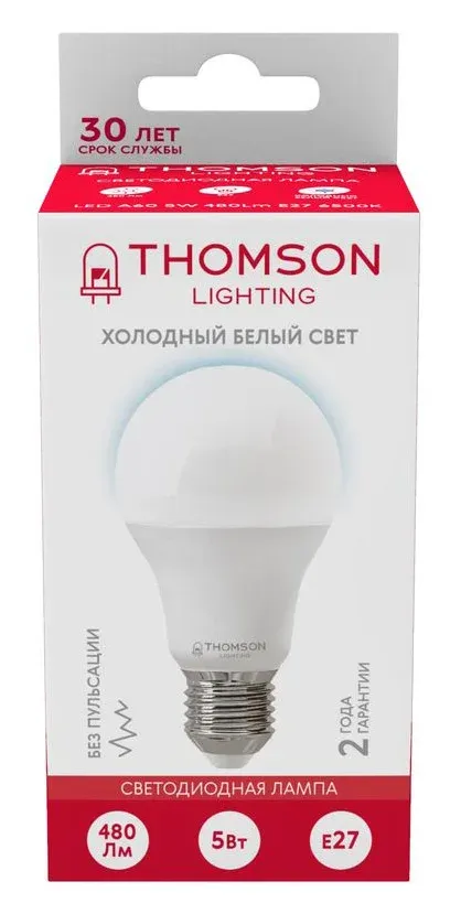 Лампа светодиодная Thomson TH-B2300 5Вт цок.:E27 груша 220B св.свеч.бел.хол. A упак.:1шт - фото 4