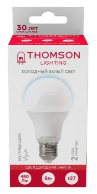Лампа светодиодная Thomson TH-B2300 5Вт цок.:E27 груша 220B св.свеч.бел.хол. A упак.:1шт - фото 8