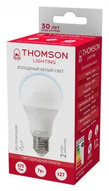 Лампа светодиодная Thomson TH-B2301 7Вт цок.:E27 груша 220B св.свеч.бел.хол. A упак.:1шт - фото 6