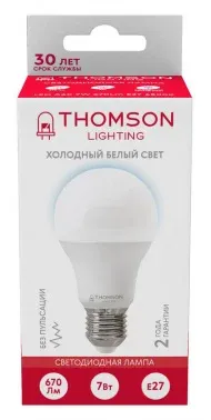 Лампа светодиодная Thomson TH-B2301 7Вт цок.:E27 груша 220B св.свеч.бел.хол. A упак.:1шт - фото 8