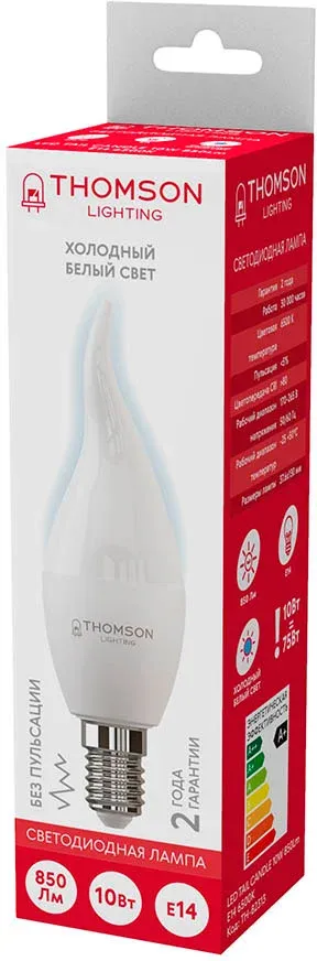 Лампа светодиодная Thomson TH-B2313 10Вт цок.:E14 свеча 220B св.свеч.бел.хол. Tail Candle упак.:1шт - фото 3